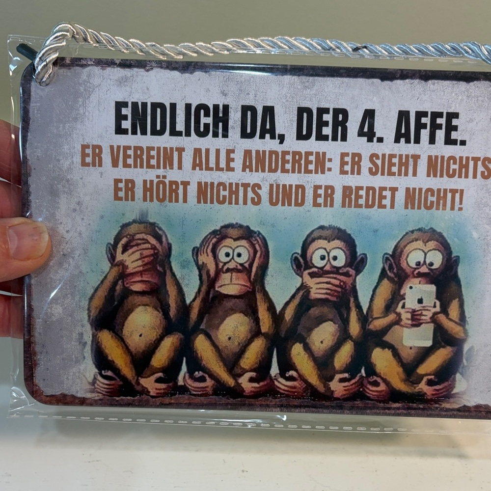 Funny Monkey Sign with German Text